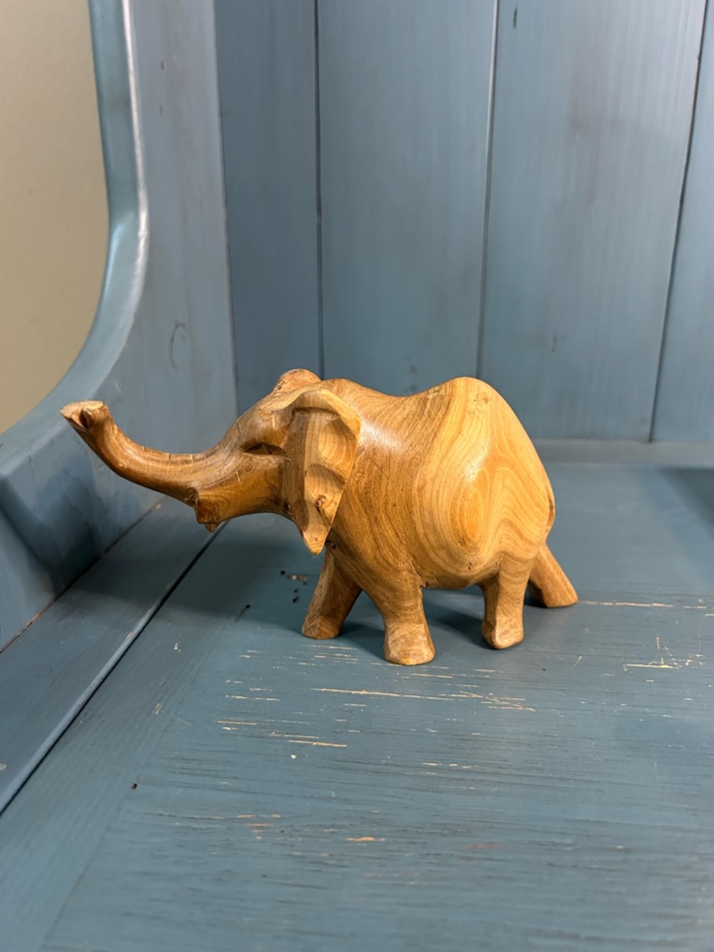 Hand Crafted Natural Wood Elephant Figurine - 4” Tall